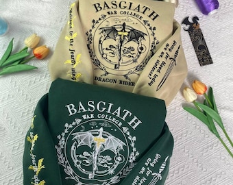 Basgiath War College Sweatshirt, Fourth Wing Series Embroidered Hoodie, Dragon Rider Shirt, Bookish Gift