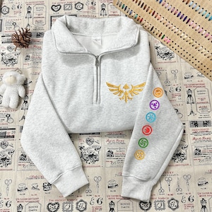 Legend of Zelda Embroidered Quarter zip, video game tshirts, nintendo gamer merch Sweatshirt or Hoodie, Gift for Gamer Fans image 2