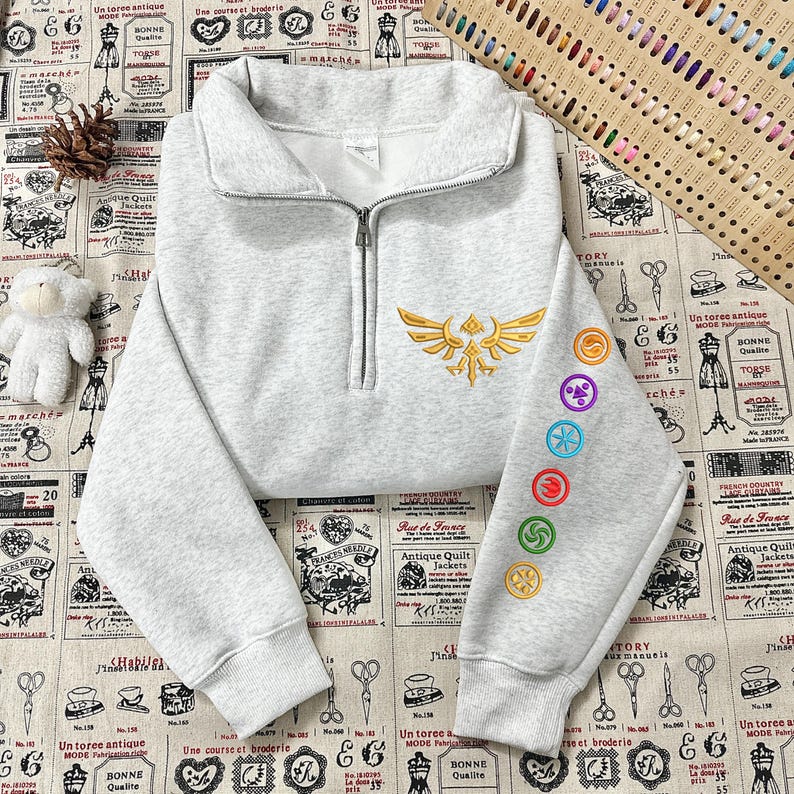 Legend of Zelda Embroidered Quarter zip, video game tshirts, nintendo gamer merch Sweatshirt or Hoodie, Gift for Gamer Fans image 2