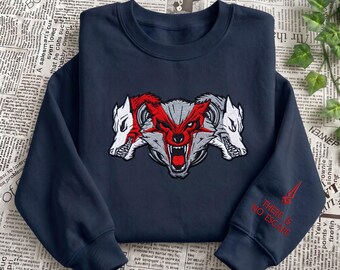 Cerberus Embroidered Sweatshirt, Hades II Inspired Gaming Shirt, Three Headed Dog Crewneck, Underworld Gamer Gift, Mythology Hoodie