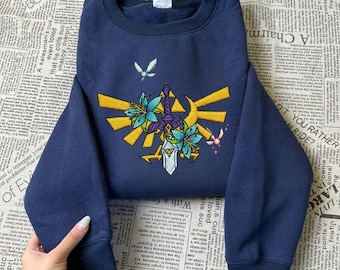 Fantasy Sword Zelda Inspired Embroidered Sweatshirt, Cozy Gamer Crewneck, Legend of Zelda Tee, Gift for Gamer Fans