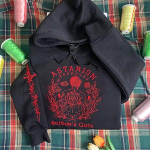 Astarion Approves Embroidered Hoodie - Baldur&#39;s Gate BG3 Gamer Gift