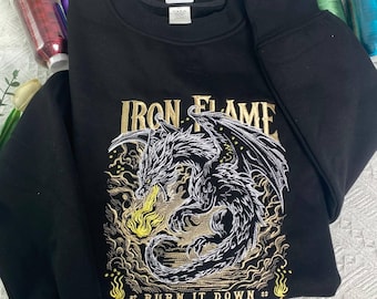 Iron Flame Sweatshirt, Fourth Wing Series Embroidered Hoodie, Burn It Down Shirt, Bookish Gift