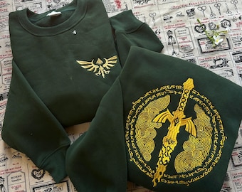 Legend of Zelda Embroidered Hoodie, Hylian Crest Front & Master Sword Back, Zelda Fan Gift, video game player