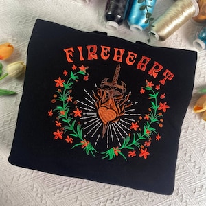 Thron der Glas Stickerei Shirt, Feuerherz Sweatshirt, Fantasy Bücherwurm Geschenk
