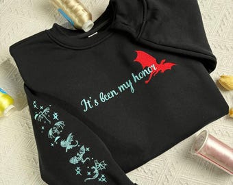 It’s Been My Honor Fourth Wing Embroidered Sweatshirt, Basgiath War College Shirt, Fantasy Reader
