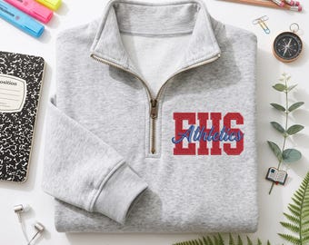 Custom Varsity Embroidered  Quarter Zip And Sweatshirt, Personalized School Spirit Pullover, College Style Sweatshirt, Custom Team Name