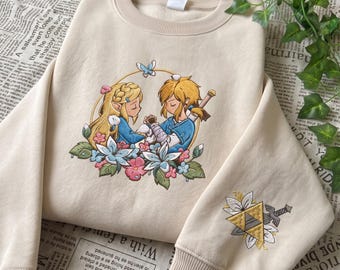 Zelda and Link Embroidered Sweatshirt , Legend of Zelda Hoodie, Zelda Fan Gift, Video games
