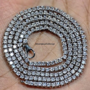 3MM Round Cut VVS Moissanite Tennis Necklace For Men/Women, 925 Sterling Silver 4-Prong Tennis Chain Necklace, Round Cut Unisex Necklace.