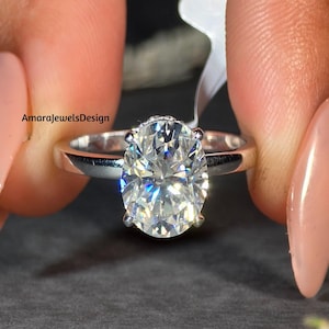 3.00Ct Classic Oval Cut Solitaire Engagement Ring, Gorgeous Hidden Halo Anniversary Ring, 925 Sterling Silver Oval Moissanite Promise Ring.