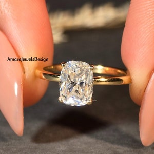 Elongated Cushion Cut 2.00Ct Moissanite Engagement Ring, 14K Solid Yellow Gold Ring, Elongated Cushion Solitaire Wedding Gift Ring For Her.