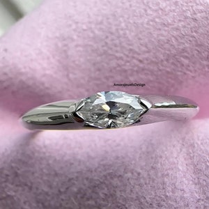 Brilliant 2Ct Marquise Cut Moissanite Half Bezel Set Engagement Ring, East to West Marquise Half Bezel Set, Minimalist Half-Bezel Ring.
