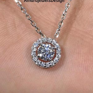 4-Prong Lab Grown Round Cut Halo Pendant For Women, Brilliant Round Cut Halo Set Silver Pendant Necklace, IGI Certified Round Pendant Set.