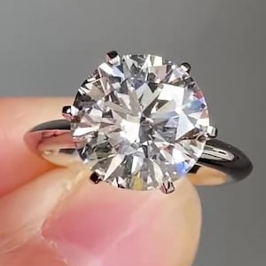 Brilliant 4.50Ct Round Cut Moissanite Solitaire Ring, Simulated Round Wedding Ring, 6 Prong Round Cut Engagement Ring, Sterling Silver Ring.