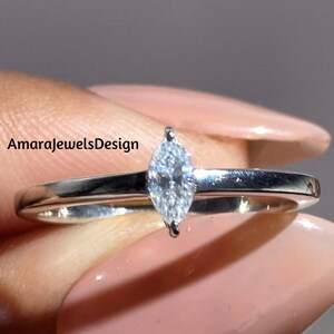 Marquise Cut Lab Grown Solitaire Engagement Ring, 2-Prong Basket Single Marquise Anniversary Ring, Marquise Lab Grown Solitaire Wedding Ring