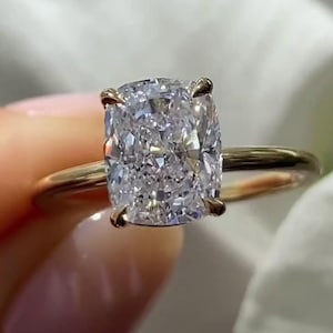 Crushed Iced 3.00Ct Elongated Cushion Moissanite Engagement Ring, 4 Claw Prong Set Solitaire Cushion Solid 10K Gold Wedding Anniversary Ring