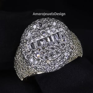 Iced Out Rings for Men, VVS Moissanite Round & Baguette Diamond Championship Ring, Hip Hop Rappers Pinky Ring, Hip Hop Jewelry for Him.