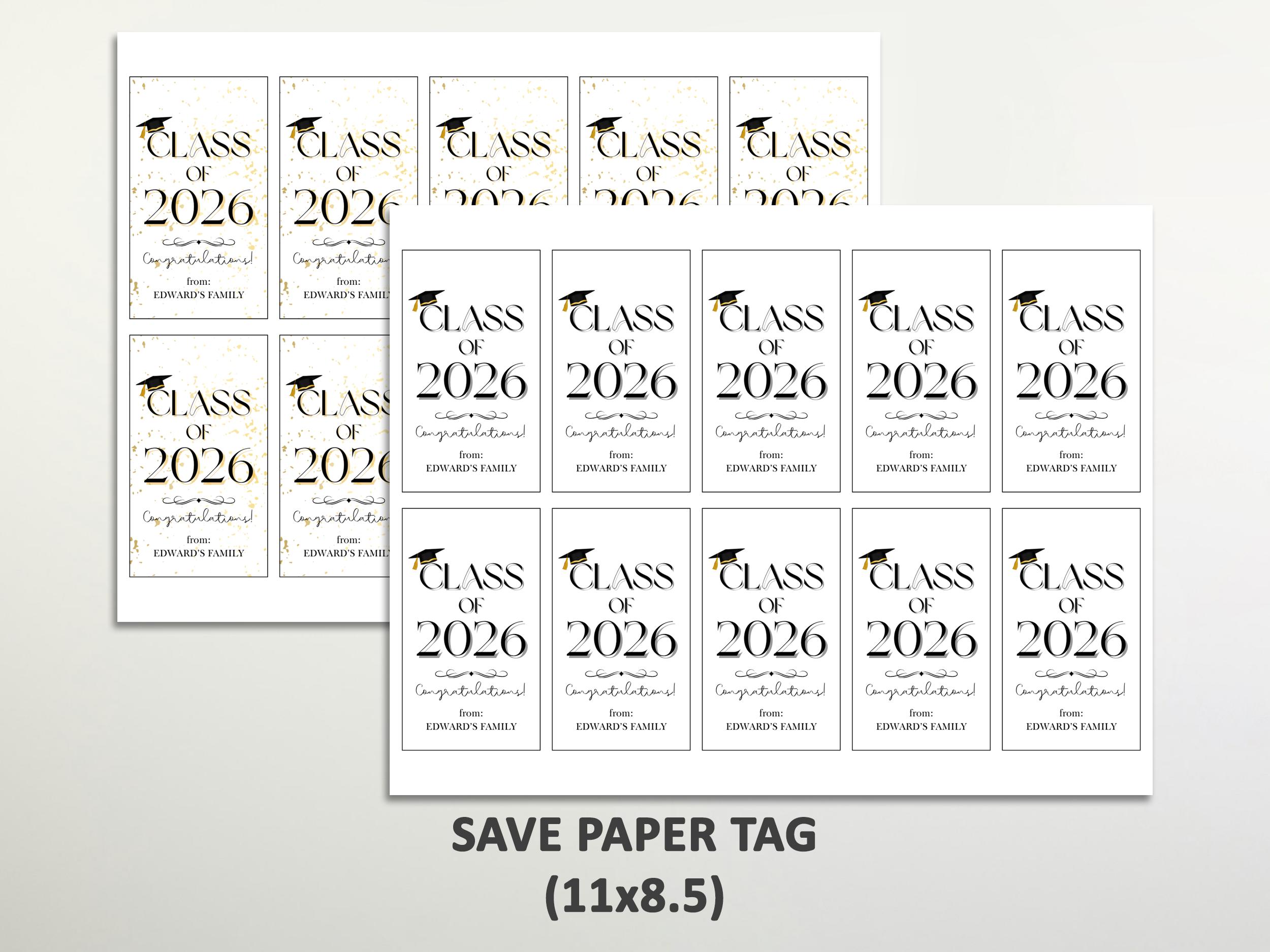 Editable Class of 2026 Graduation Gift Tag, Printable Graduation Party ...