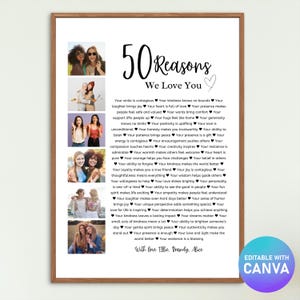50 Reasons We Love You Poster With Pictures Template, Printable 50th Birthday Gift for Him or Her Editable, Personalized 50th Birthday Decor