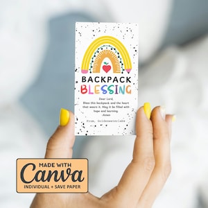 Backpack Blessing Printable Gift Tag, Editable Back to School Blessed Backpack Tag, First Day of School Favor Tag, Personalize with Canva