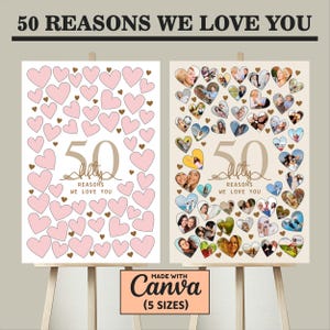 50 Reasons We Love You Poster With Pictures Template, Editable 50th Birthday Gift Photo Collage for Him or Her, Personalized 50th Birthday