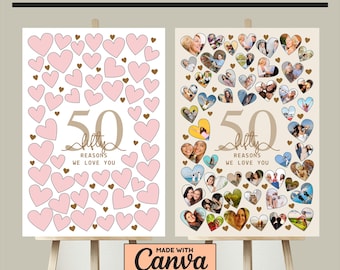 50 Reasons We Love You Poster With Pictures Template, Editable 50th Birthday Gift Photo Collage for Him or Her, Personalized 50th Birthday