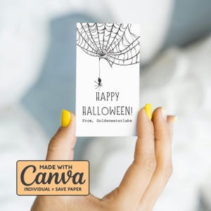 Halloween Spider Net Printable Gift Tag Template, Editable Trick Or Treat Tags, Spooky Party Favor Tags, Halloween Spiderweb Treat Bag Tag