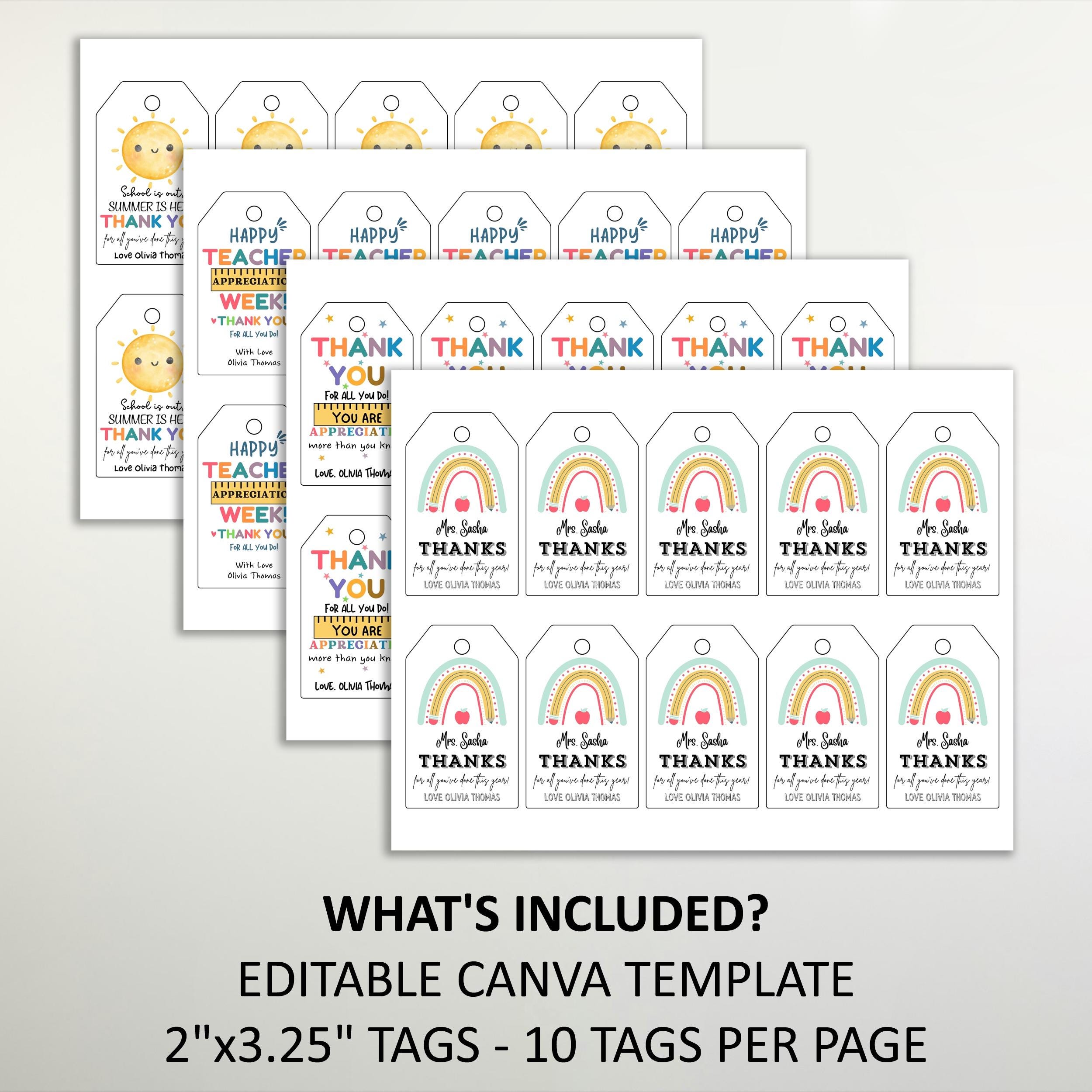 Editable Teacher Appreciation Week Gift Tags Thank You Teacher Gift Tag ...