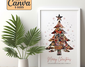 Christmas Tree Photo Collage | Personalized Family Holiday Wall Art | Custom Christmas Gift Printable | Editable Canva Template | 5 Sizes