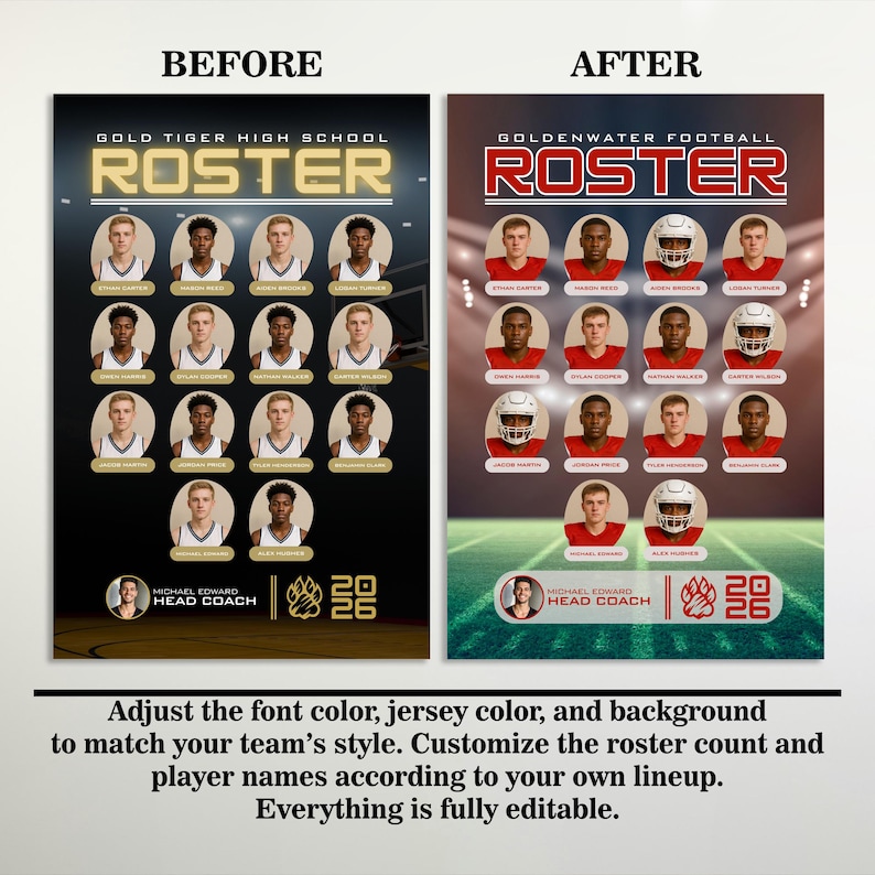 Editable Basketball Player Team Roster, Printable Travel Any Sport Team ...