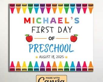 Editable First Day of School Sign, Personalized Back to School Print (Canva Template)