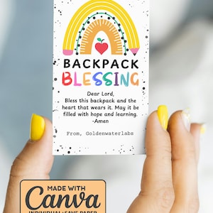 Backpack Blessing Printable Gift Tag, Editable Back to School Blessed Backpack Tag, First Day of School Favor Tag, Personalize with Canva