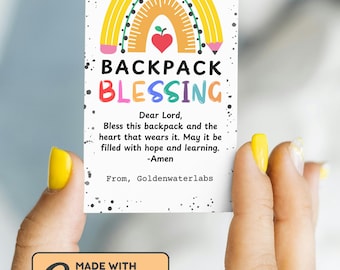 Backpack Blessing Printable Gift Tag, Editable Back to School Blessed Backpack Tag, First Day of School Favor Tag, Personalize with Canva
