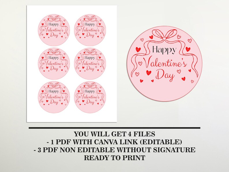 Editable Valentines Day Gift Tags, Red Bow Pink Valentine Sticker ...