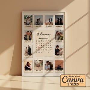 Custom Polaroid Frame Anniversary Template | 1 Year Anniversary Gift for Boyfriend and Girlfriend | Printable Canva Template | 12 Photos