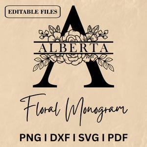 Monograma floral dividido svg, jpg, png, dxf, clipart de monograma de flores, gráfico de letras florales, paquete de alfabeto, lindo regalo de fuente floral para pareja