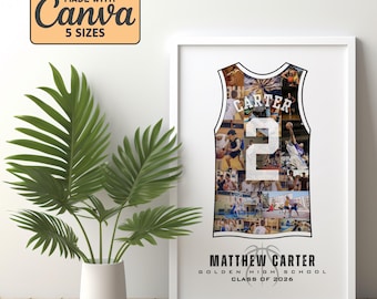 Editable Basketball Jersey Name And Number Photo Collage, 2027 Senior Night Gift Card For Basketball Player Or Coach, Basketball Keepsake