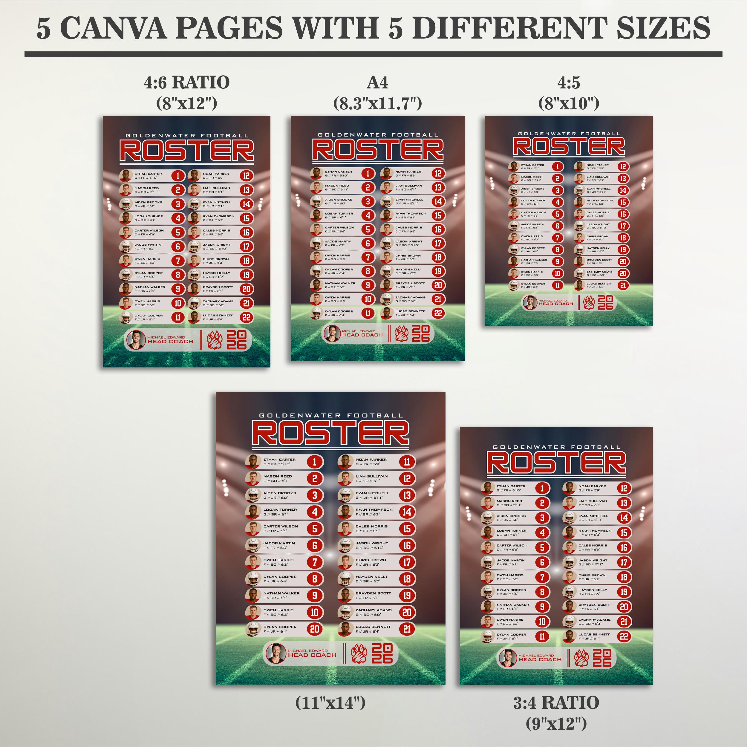 Player Roster Idea Editable Basketball Player Team Roster, Printable Travel Any Sport Team ...