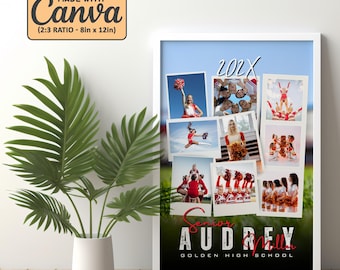 Cheer senior nacht poster fotocollage, senior nacht cadeau-ideeën, cheerleader middelbare school dansteam, canvas sjabloon, DIY Cheer geschenken 24 x 30