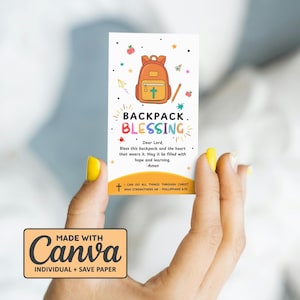Backpack Blessing Printable Tags, First Day of School Prayer Bag Tags, Editable Sunday School Christian Ministry Homeschool Student Gift