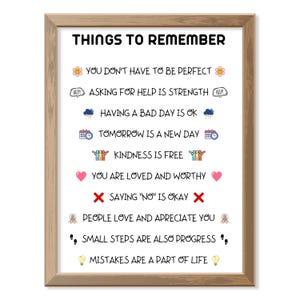 Things to Remember | Therapy Office Decor School Counselor CBT DBT Therapy Counseling Poster Anxiety Relief Social Psychology Mental Health