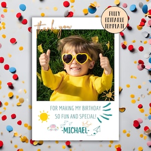 Birthday Thank You Photo Card | Photo Thank You Card Template | Kids Party Thank You Card | Thank You Card for Teacher | Editable Template