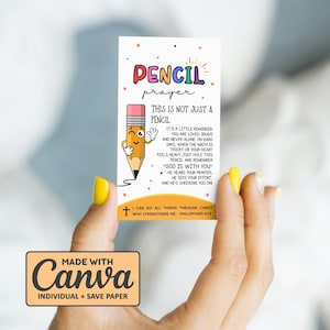 Pencil Prayer Gift Tag, Back to School Tag Editable Engraved Pencils, Backpack Blessing, Children&#39;s Ministry Gifts, Sunday School Gift Tags