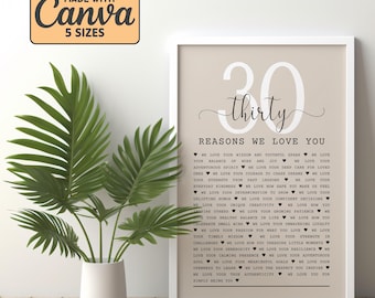 30 Reasons We Love You, 30th Birthday Gift, Custom Gift For Girlriend Or Boyfriend, 30th Birthday Gifts For Best Friend, Bestie Gift M9X4
