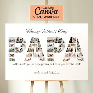Personalized PAPA Photo Collage | Custom Father&#39;s Day Gift from Kids | Birthday Gift | Printable Wall Art Keepsake | Canva Template Download