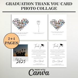 Bearbeitbare Graduierung Dankeskartenvorlage mit Foto | Grad Vielen Dank | Personalisierte Abschlusskarte | Abschlussgeschenk | Canva Vorlage