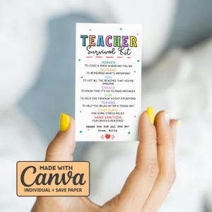 EDITABLE Teacher Survival Kit, First Day Of School Gift Tag, Back To School Gift Tag, Teacher Appreciation Thank You, First Day Of School
