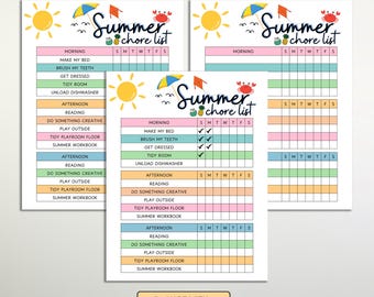Editable Summer Chore Chart for Kids: Reward System, Responsibility Checklist (PDF Download)
