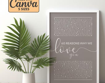 60 Reasons We Love You, 60th Birthday Gift, Custom Gift, 60th Birthday Gifts For Women, 60th Birthday Gifts For Men, Printable Gift, QSIFJ