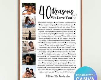 40 Reasons We Love You Poster: Personalized Birthday Gift (Digital Download)